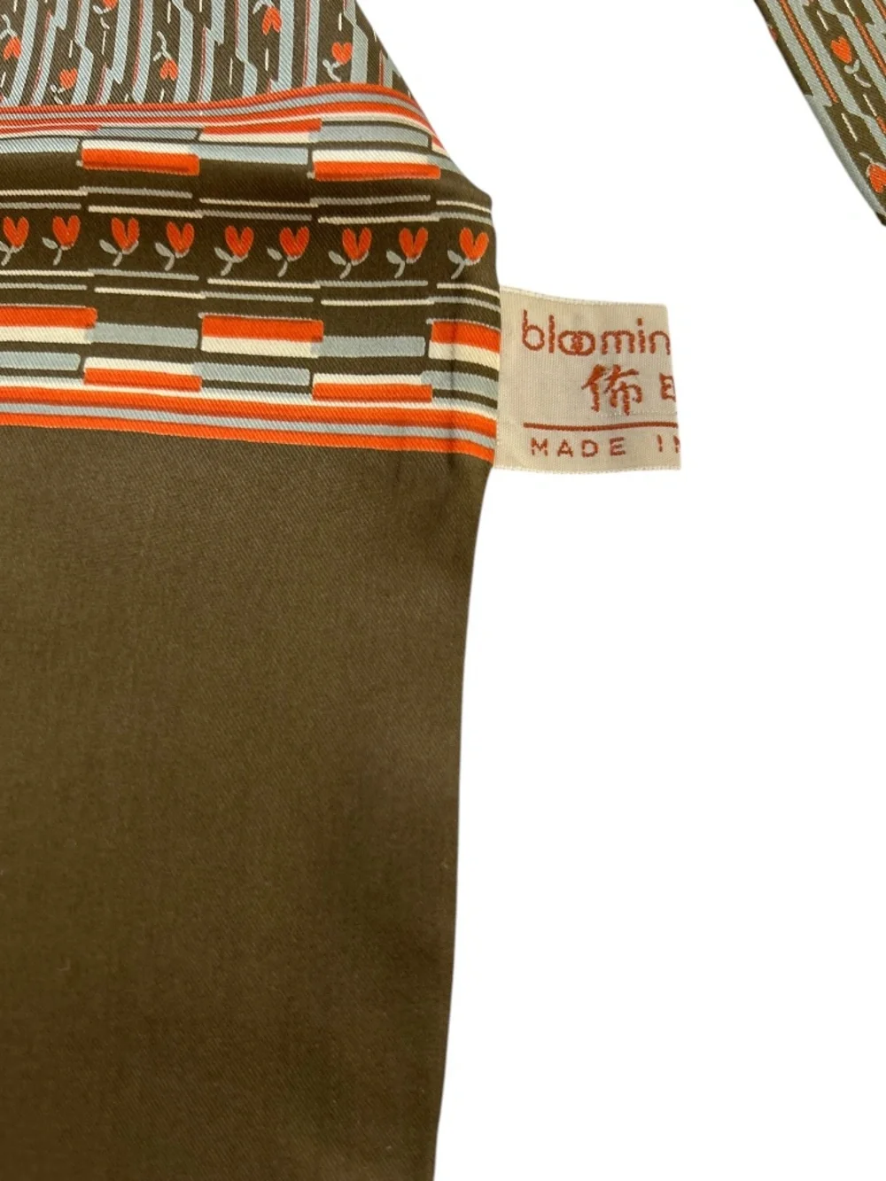 Bloomingdales silk olive green orange heart blossom graphic MCM scarf
